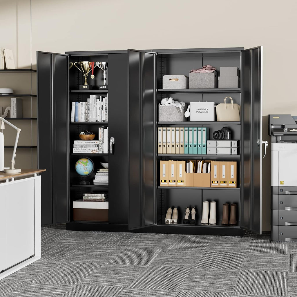 Greenvelly Steel SnapIt Storage Cabinet, 72" Locking Metal Garage Storage Cabinet with 4 Adjustable Shelves, 2 Doors and Lock for File, Office, Garage, Home (Black)