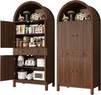 Apicizon 70" Tall Arched Kitchen Pantry Cabinet, 6-Tier Modern Fluted Wood Storage Cabinet with Doors Drawer & Adjustable Shelves, Farmhouse Cupboard Organizer for Dining Room, Bathroom, Walnut