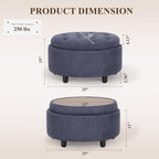 COLAMY Fabric Round Storage Ottoman with Reversible Tray Lid – Multi-Functional Footrest, Hidden Storage, Sturdy & Stylish Small Coffee Table for Living Room, Bedroom, or Entryway(Blue)