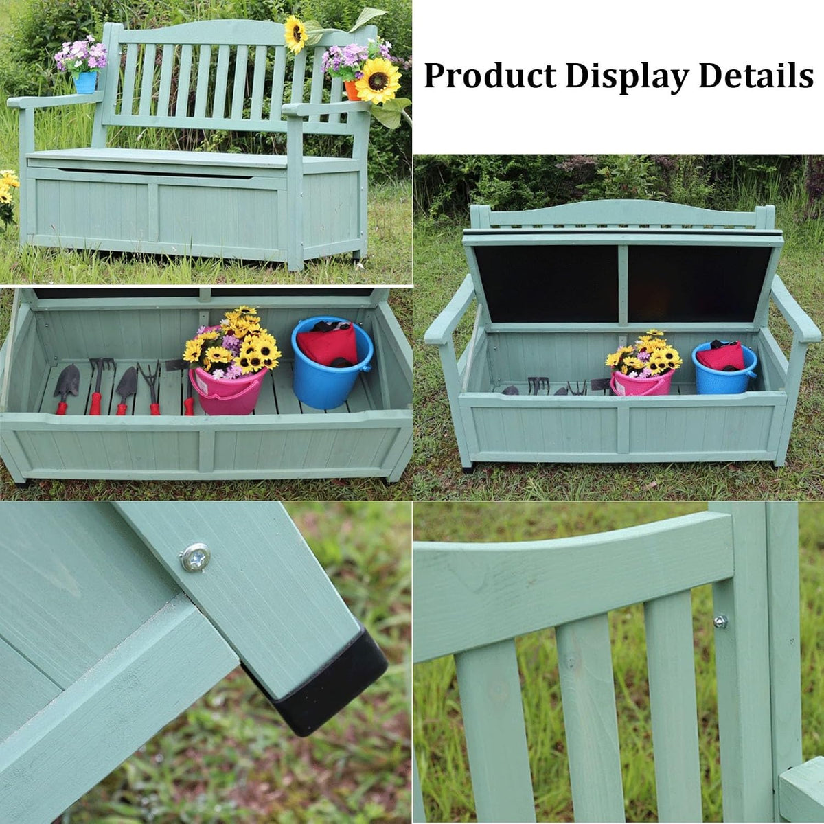 Deck Box Storage Bench, Patio Furniture, Solid Wood, Waterproof, with Armrest, 2-Person Outdoor Bench for Garden, Porch, Poolside for Porch, Backyard and Park(C)