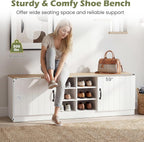 Giantex 2-Door Shoe Storage Bench, Wooden Entryway Bench with Storage, Adjustable Shelves & 6 Compartments, Modern Shoe Cabinet for Entry Way, Hallway, Foyer, Living Room, 300 lbs Max Load (Natural)
