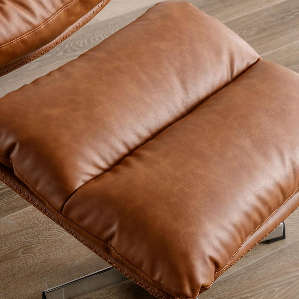 BESTANO Swivel Accent Chair with Ottoman, Mid Century Modern Faux Leather Lounge Chair with footrest, Comfy Oversized Armchair with 360 Degree Metal Base for Living Room Bedroom, Brown