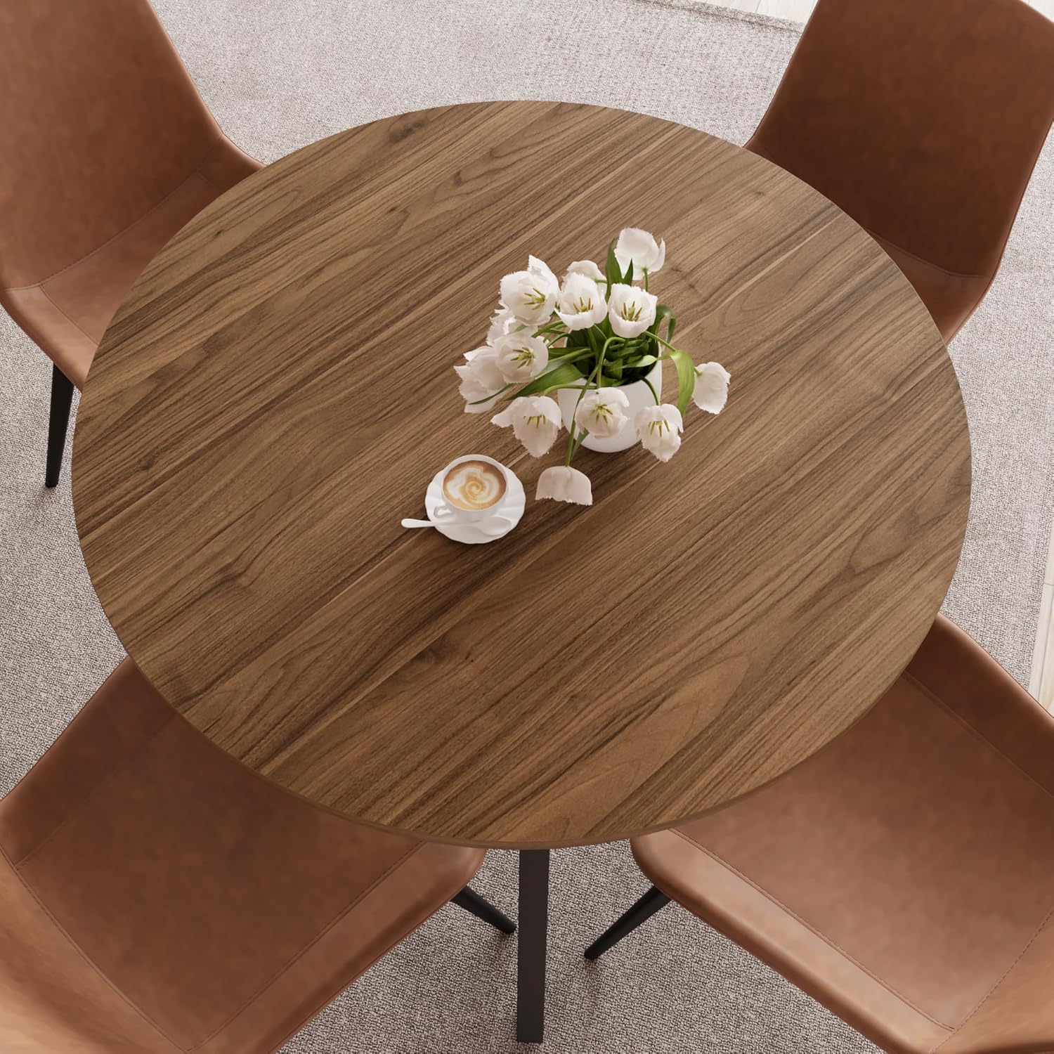 Zerifevni 34.6'' Round Dining Table Mid Century Modern Small Round Coffee Table, Saving Space (Walnut Table)