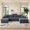 118 Inch U-Shaped Sectional Couch, Grey (Right Facing Chaise) | Corduroy Modular Sectional Sofa with Chaise & Ottoman, High-Density 30D Memory Foam Couch for Living Room, Apartment