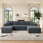 118 Inch U-Shaped Sectional Couch, Grey (Right Facing Chaise) | Corduroy Modular Sectional Sofa with Chaise & Ottoman, High-Density 30D Memory Foam Couch for Living Room, Apartment