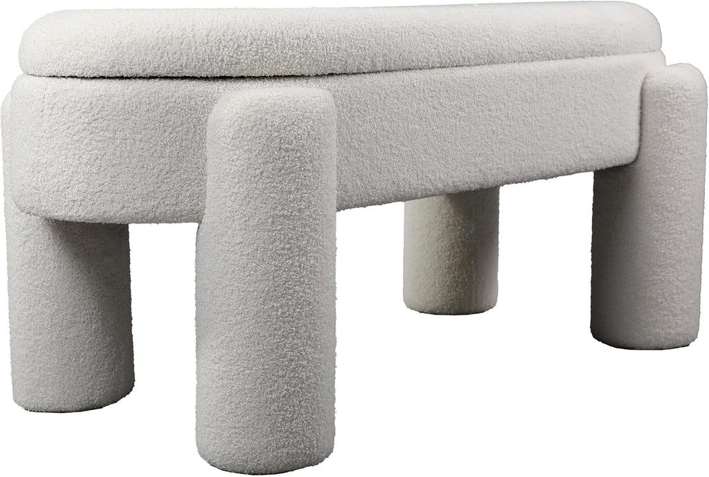 BIRDROCK HOME Sherpa Upholstered Storage Bench | Cozy Seat with Soft Sherpa Cushion, Versatile for Living Room, Bedroom, or Entryway Ottoman | Sturdy Design, 45” L x 20.5” W x 20” H