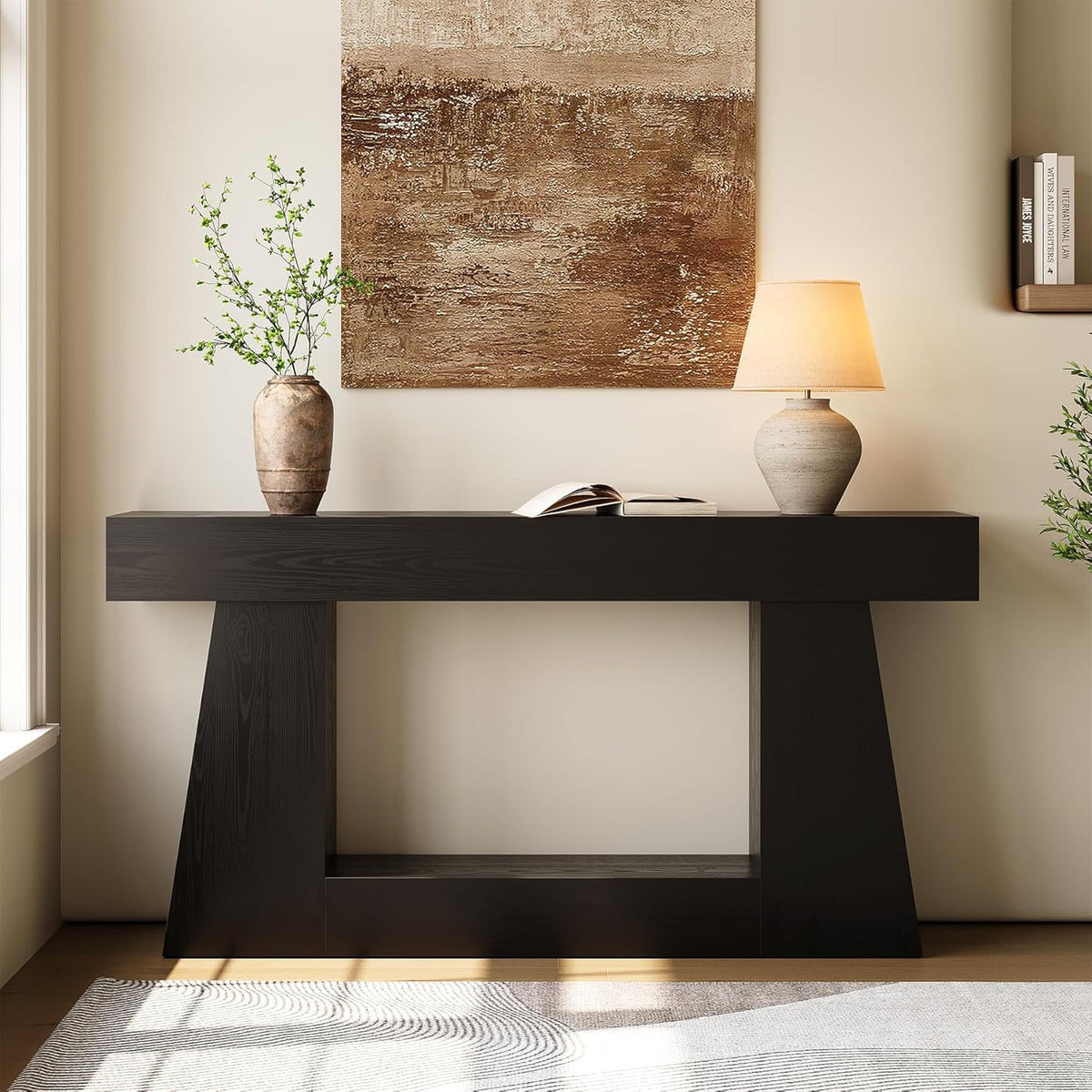 LITTLE TREE 63" Farmhouse Console Table with Storage, Rustic Sofa Table for Entryway, Narrow Long Sofa Table Behind Couch, Console Table for Living Room, Hallway—Versatile Storage Solution, Black