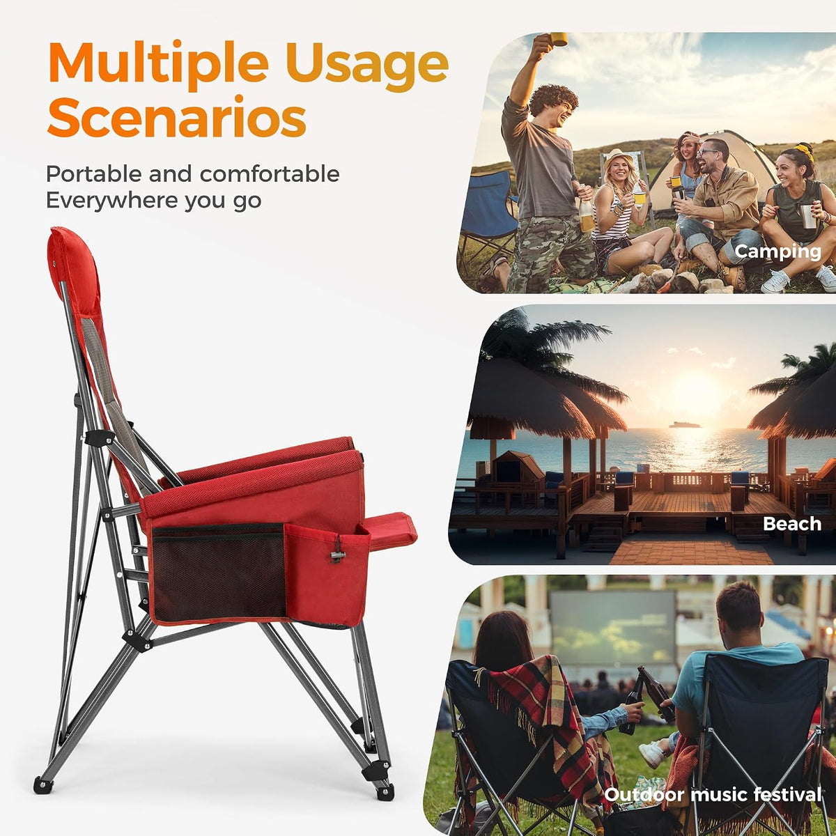 ALPHA CAMP Heavy Duty Camping Chairs with Cup Holder Oversized Folding Chair 500LBS Capacity Outdoor Chair with Headrest,Lawn with Side Pocket for Lawn, Sports and Fishing