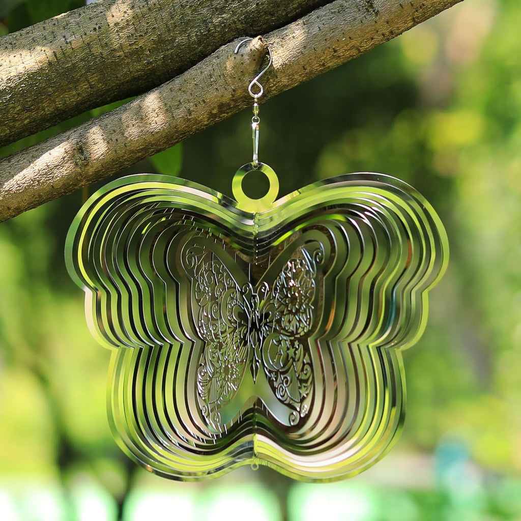 Wind Spinners Outdoor, 3D Butterfly Hanging Wind Spinners, 12 inches, Kinetic, Stainless-Steel Metal, Smooth Spinning, Indoor and Outdoor Decoration for Garden, Patio, Yard, Gift for Women Mom Wife