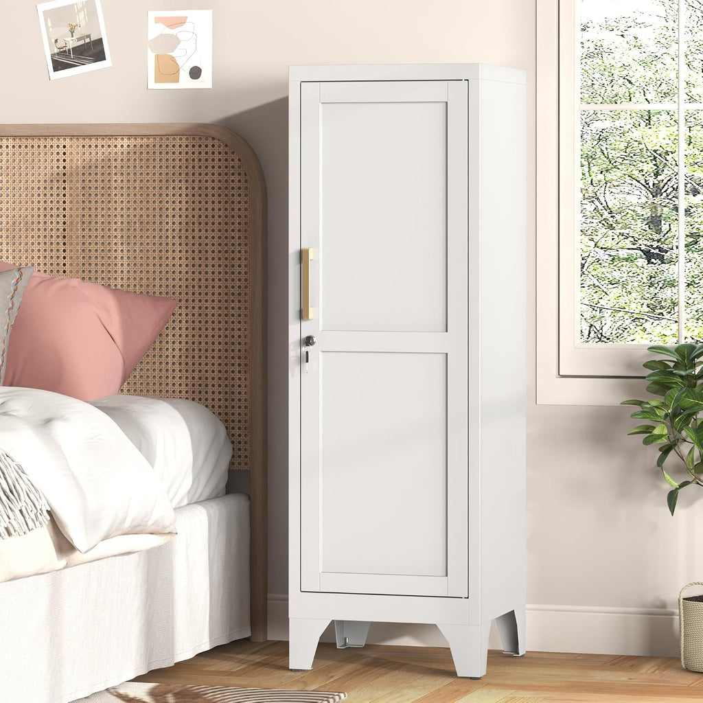Coolsun 46" H Metal Pantry Cabinet, Metal Storage Locker with Door and 2 Adjustable Shelves, Food Pantry Cabinet for Living Room, Dining Room, Home Office