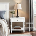 Solid Wood Nightstand with Charging Station, Traditional End Table with Drawers and Open Shelf, Bedside Table with Storage, Modern Side Table for Bedroom Set of 2, White