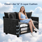 Loveseat Sofa Couch 2 Piece Set, Small Compact 50" Love Seat 27" Deep Cloud Sofa Set Washable Chenille Pillow Living Room Set for Apartment Office 50-Black-2+2