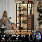 AFLUI 5-Tier Corner Bookshelf with LED Light Strips, 4 Fabric Drawers