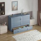 ijuicy Murphy Cube Bed Queen with Memory Foam Mattress-Grayish Blue | USB Charging, Extra Large Drawers, Side Storage for Guests/Room