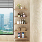 Karl home Oak 5 Tier Wall Mount Ladder Shelf, Metal Frame Open Bookcase