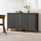 SICOTAS Sideboard Buffet Cabinet with Storage, Fluted Credenza Console Cabinet with Adjustable Shelves, Modern Coffee Bar Storage Cabinet for Kitchen, Living Room, Entryway, Black Oak, 3 PCS