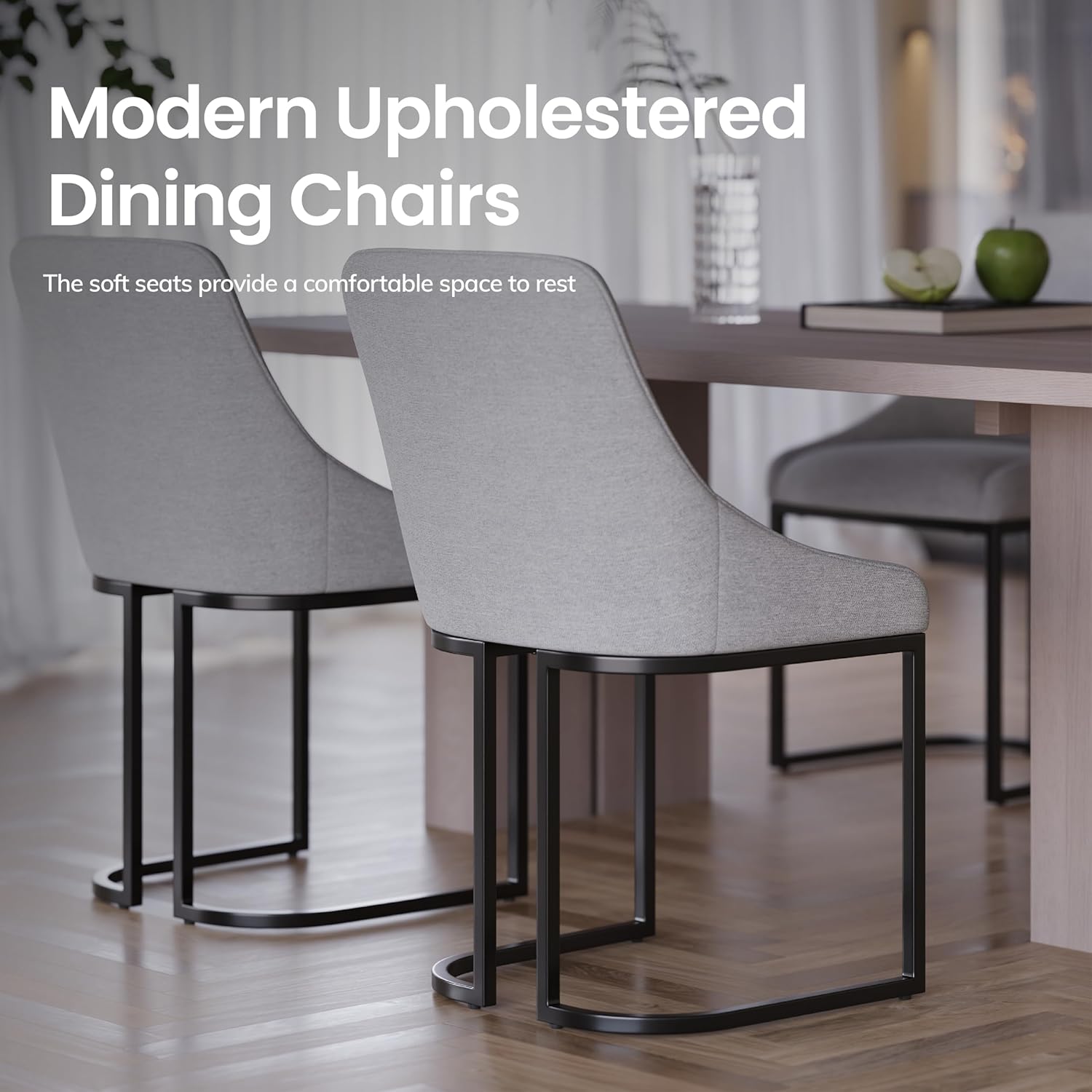 COLAMY Kitchen Dining Chairs Set of 4, Fabric Upholestered Chairs with Backrest, U Shape Stable Chairs for Kitchen, Hotel, Dining Room, Light Gray