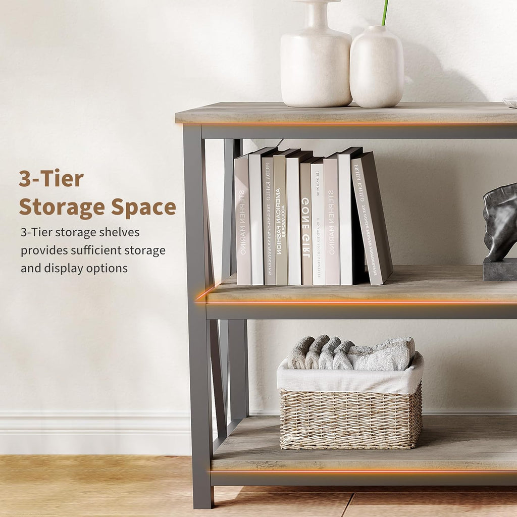 IDEALHOUSE Industrial Entryway Table, 47 in Narrow Long Console Table with Storage, 3 Tier Wood Console Table for Living Room, Farmhouse Sofa Tables Behind Couch, Hallway Table for Foyer-Grey