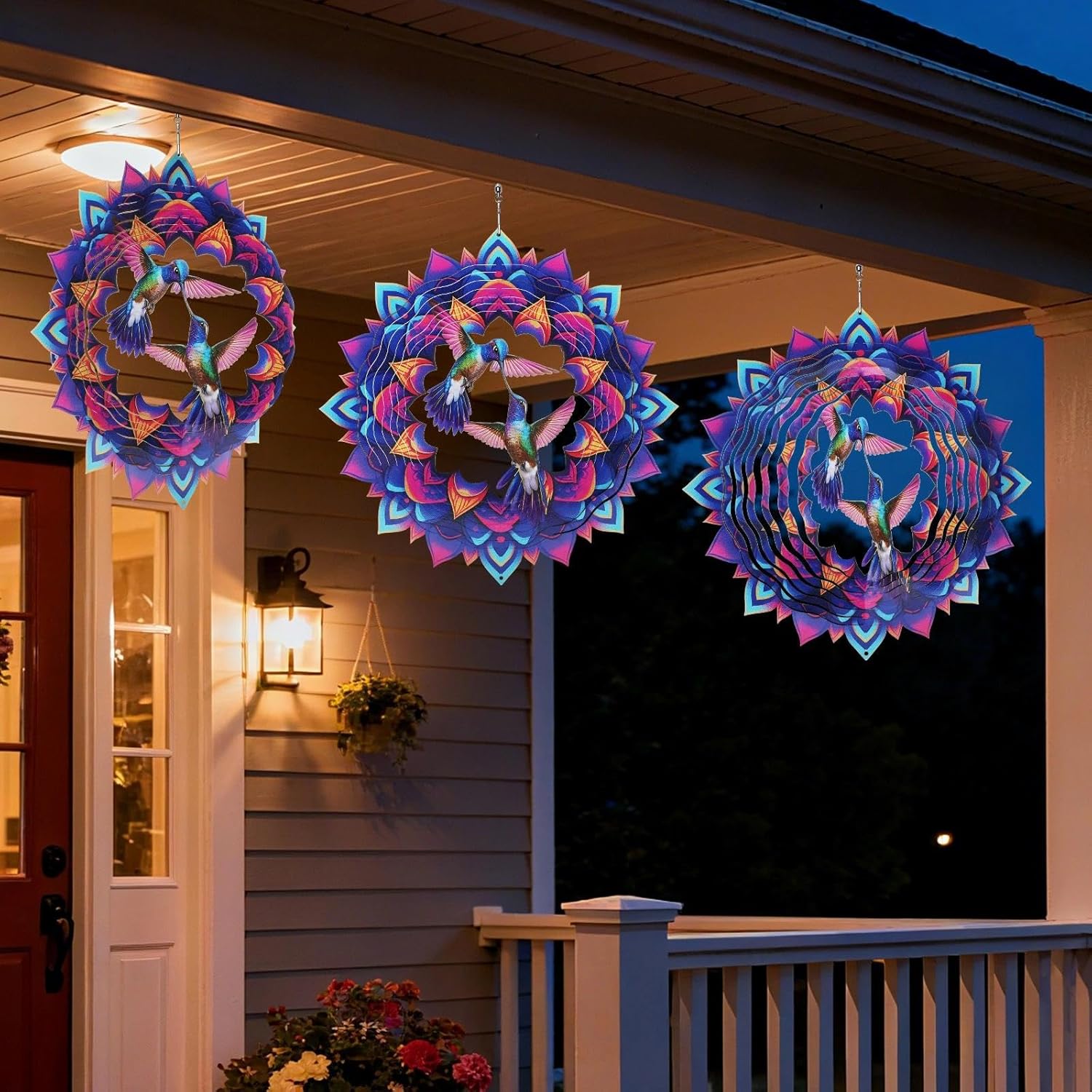Hummingbird Wind Spinner, 12-Inch 3D Kinetic Metal Hanging Wind Spinners Outdoor, Garden Yard Decorations Indoor Outdoor Decor, Hummingbird Gifts for Women Men Birthday