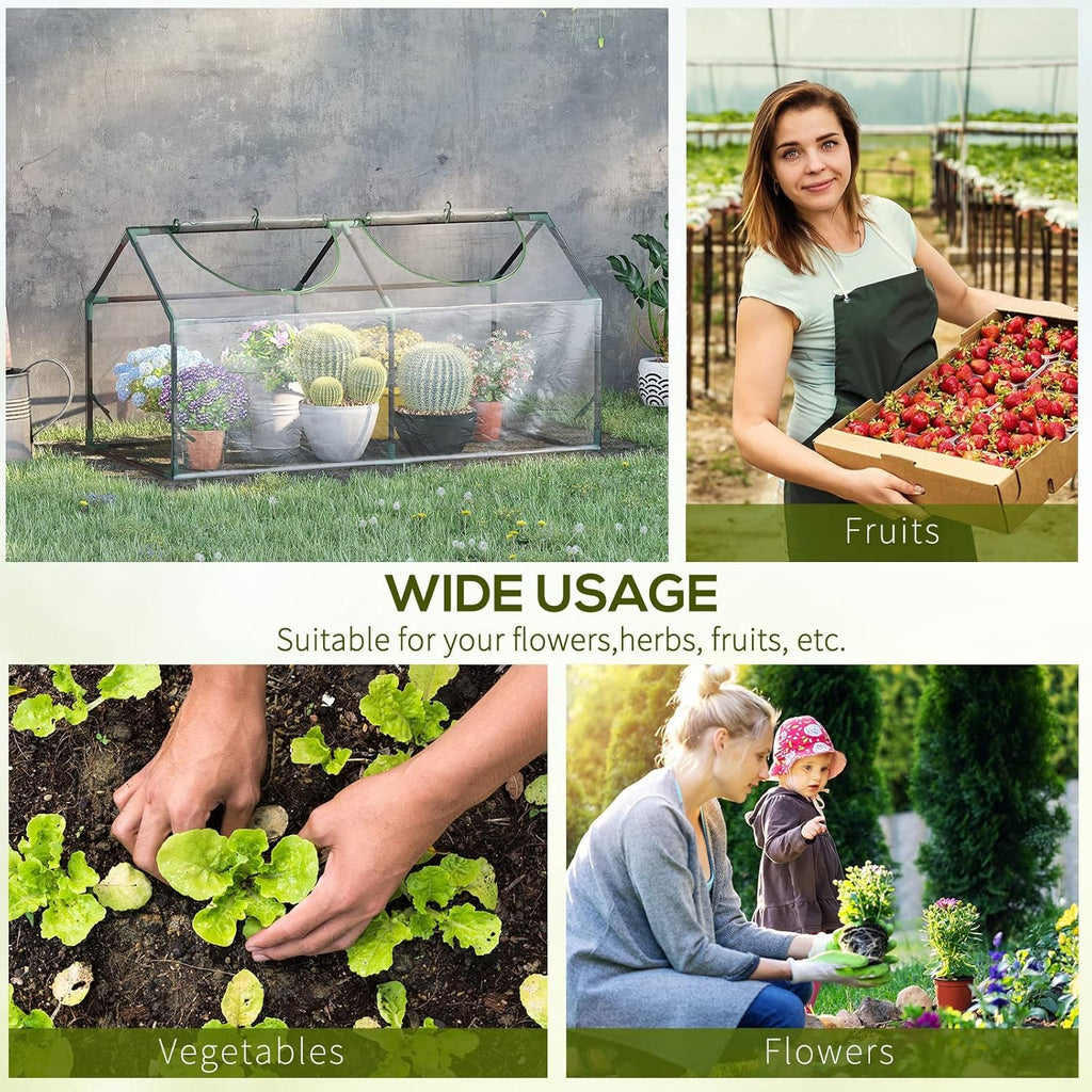 Outsunny 4' x 2' x 2' Portable Mini Greenhouse, Small Green House with PVC Cover, Roll-up Zippered Windows for Indoor, Outdoor Garden, Clear