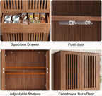 BVIUNTWO Set of 3 Farmhouse Tall Storage Cabinets, Wooden Kitchen Pantry Cupboards with Slatted Doors, Drawer & Adjustable Shelves for Kitchen, Dining & Living Room Storage, 68.8 Inch, Brown