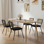 Hyfirm Black Rattan Modern Dining Chairs Set of 4, Armless Side Chairs with Metal Legs for Dining Room/Living Room