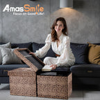 AmasSmile Footrest Ottoman Storage Bench,34" Velvet Folding Chest,Leopard | Large Ottoman with Storage,Thicker Foam Padded Seat,Livingroom,Dorm,Bedroom,Entryway,Easy to install,34 x 13 x 13in