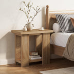 LITTLE TREE 2-Tier Side Table, Farmhouse End Table with Storage Shelves, Small Nightstand Wooden Beside Table Bed Side Table for Small Spaces, Living Room, Bedroom, Light Brown