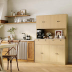 Modern Tall Kitchen Pantry Cabinet with Charging Station - 71" Height, 47" Wide Hutch, 2 Drawers, 8 Doors, Adjustable Shelves, Countertop - Dining Room or Kitchen Storage - Natural Wood