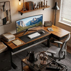 OffiGo 63 Inch L Shaped Electric Standing Desk with 4 Drawers, Rustic Brown | Reversible Corner Table, Office Desk With 4 Drawers and Outlets For Home Office, Computer Workstation And Sit Stand Use