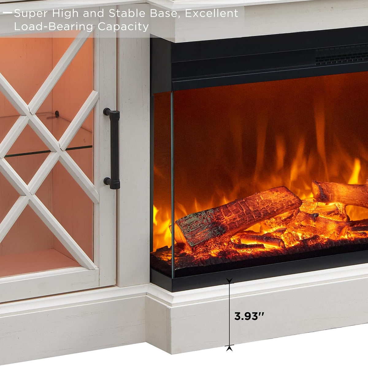 OKD Farmhouse TV Stand with Fireplace, 70'' Entertainment Center Stand with 36" 3-Sided Glass Electric Fireplace for TVs Up to 80 in, with 2 Drawers & 2 Storage Cabinet for Living Room, Antique White | with Fireplace