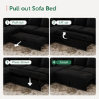 HONBAY Modular Sectional Sleeper Sofa with Pull Out Bed,Corduroy L Shaped Couch with Storage, Sectional Couches for Living Room,Black