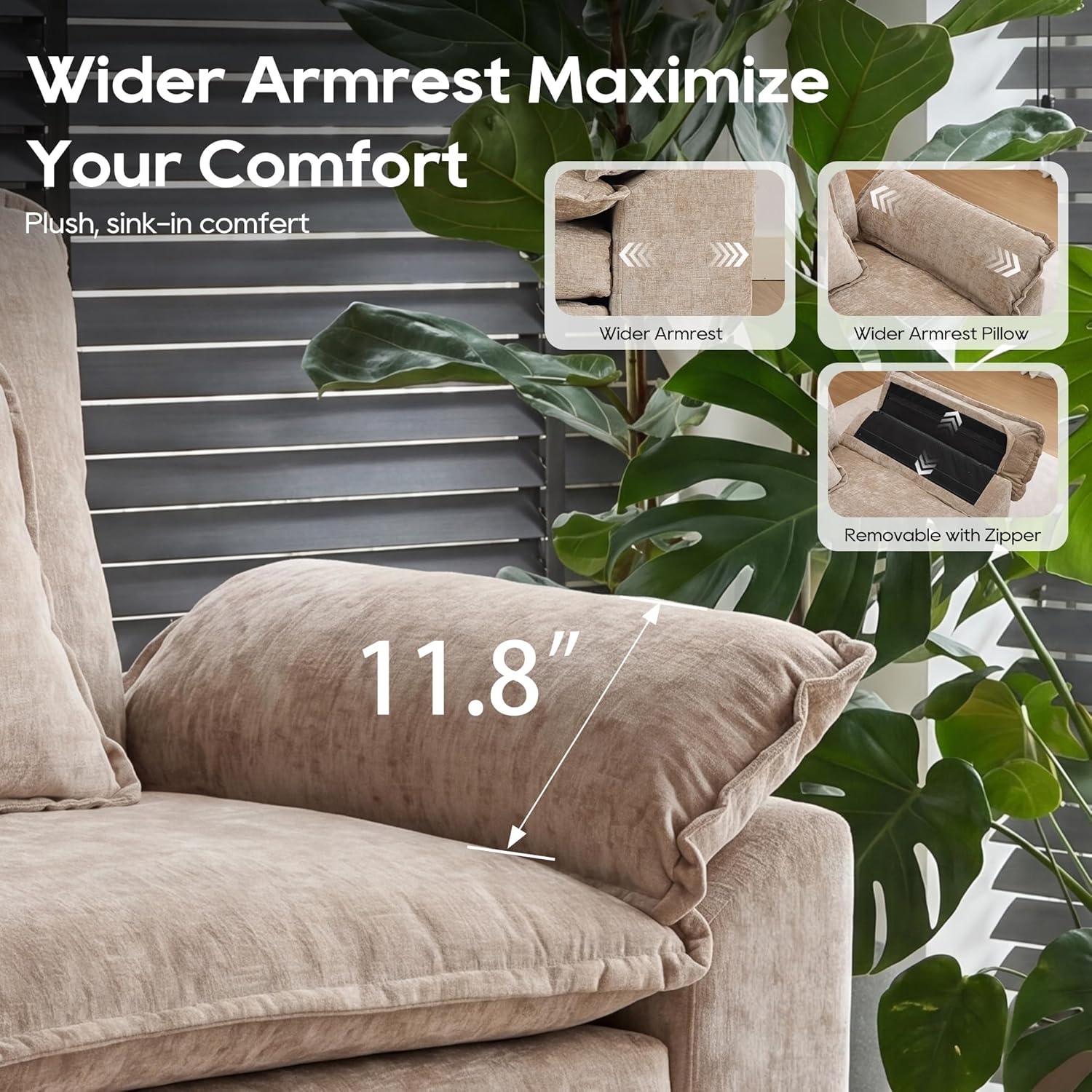 URRED Oversized Modular Sectional Sofa, 157" U Shaped Modern Comfy Cloud Couch with Movable Ottoman & Pillows, Deep Seat Couches for Living Room, Bedroom or Apartment (Chenille Khaki, 157" U Shaped)