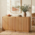 FURSUN 61" Modern Fluted Sideboard with Curved Design, 4-Door Buffet Cabinet with Adjustable Shelves, Large Wood Coffee Bar Station for Dining Room & Kitchen(Natural Oak)