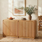 FURSUN 61" Modern Fluted Sideboard with Curved Design, 4-Door Buffet Cabinet with Adjustable Shelves, Large Wood Coffee Bar Station for Dining Room & Kitchen(Natural Oak)