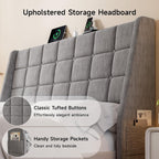 ONBRILL Queen Headboard Only with Charging Station, Soft Chenille Fabric
