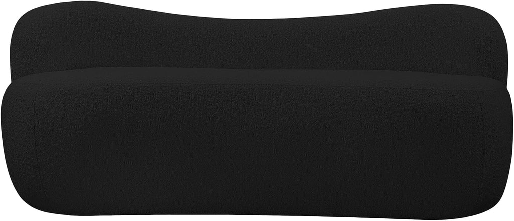 Meridian Furniture 119Black Flair Collection Modern | Contemporary Boucle Fabric Upholstered Bench with Curved Back Design, Black, 62" W x 23" D x 24" H