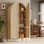 ONBRILL 71" Tall Wooden Arched Cabinet, 5-Tier Arched Kitchen Pantry Cabinet with Doors & Shelves, Farmhouse Kitchen Arch Cabinets with Adjustable Feet, Wooden Pantry Storage for Dining Room(Oak)