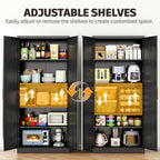 71” Tall Kitchen Pantry Cabinet, Metal Storage Cabinet with 2 Doors and 4 Adjustable Shelves for Kitchen, Living Room, Laundry Room