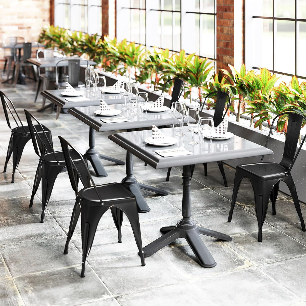 Giantex Metal Dining Chairs Set of 4, Farmhouse Kitchen Chairs with Removable Backrest, Space-Saving Stackable Bistro Cafe Side Chairs for Dining Room, Living Room, Restaurant (Black)