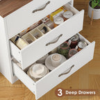 Keyluv 71“ Tall Kitchen Pantry Storage Cabinet with Microwave Stand, Buffet Kitchen Hutch with Shelves and Drawers, Wood Coffee Bar Pantry Cabinet with Glass Doors, for Dining Room/Small Space, White