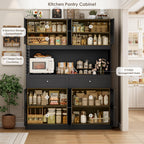 HIFIT 71“HX55“W Kitchen Hutch, Farmhouse Pantry Cabinet for Food Storage | Large Kitchen Pantry Cabinet with Countertop and Storage Drawers for Dining Living Room, Black