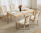 chairus French Country Dining Chairs Set of 6, Upholstered Linen Dining Room Chairs with Square Solid Back Natural Carved Leg Farmhouse Accent Side Chairs for Kitchen/Restaurant/Living Room, Cream