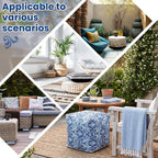 Juexica 2 Pack Inflatable Outdoor Ottoman Pouf Waterproof Cube 16" Square Blow up Ottoman Footrest with Handle Outdoor Portable Footstool for Patio Garden Camping or Home Pool(Diamond Stripes,Blue)