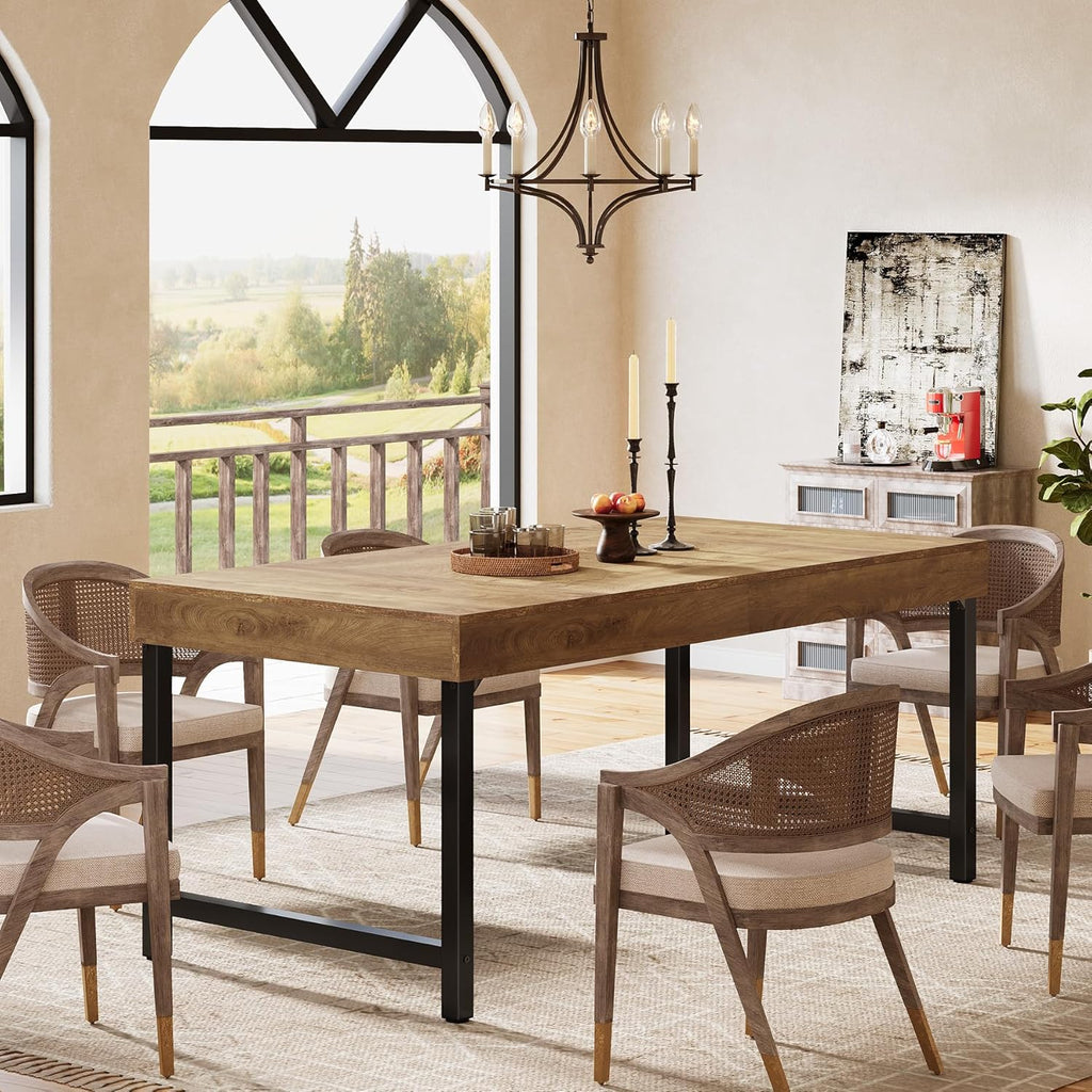 Tribesigns Farmhouse Dining Table for 4-6 People, 55 Inches Industrial Rectangular Kitchen Dinner Table with Heavy-Duty Metal Legs for Home, Dining Room, Small Space, Rustic Brown