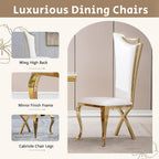 7 Piece Marble Dining Table Set for 6, Luxury Gold Kitchen Table and Chairs Set of 6, 68" White Marble Pedestal Dining Room Table with 6 PU Leather Chairs for Kitchen Dinette Furniture