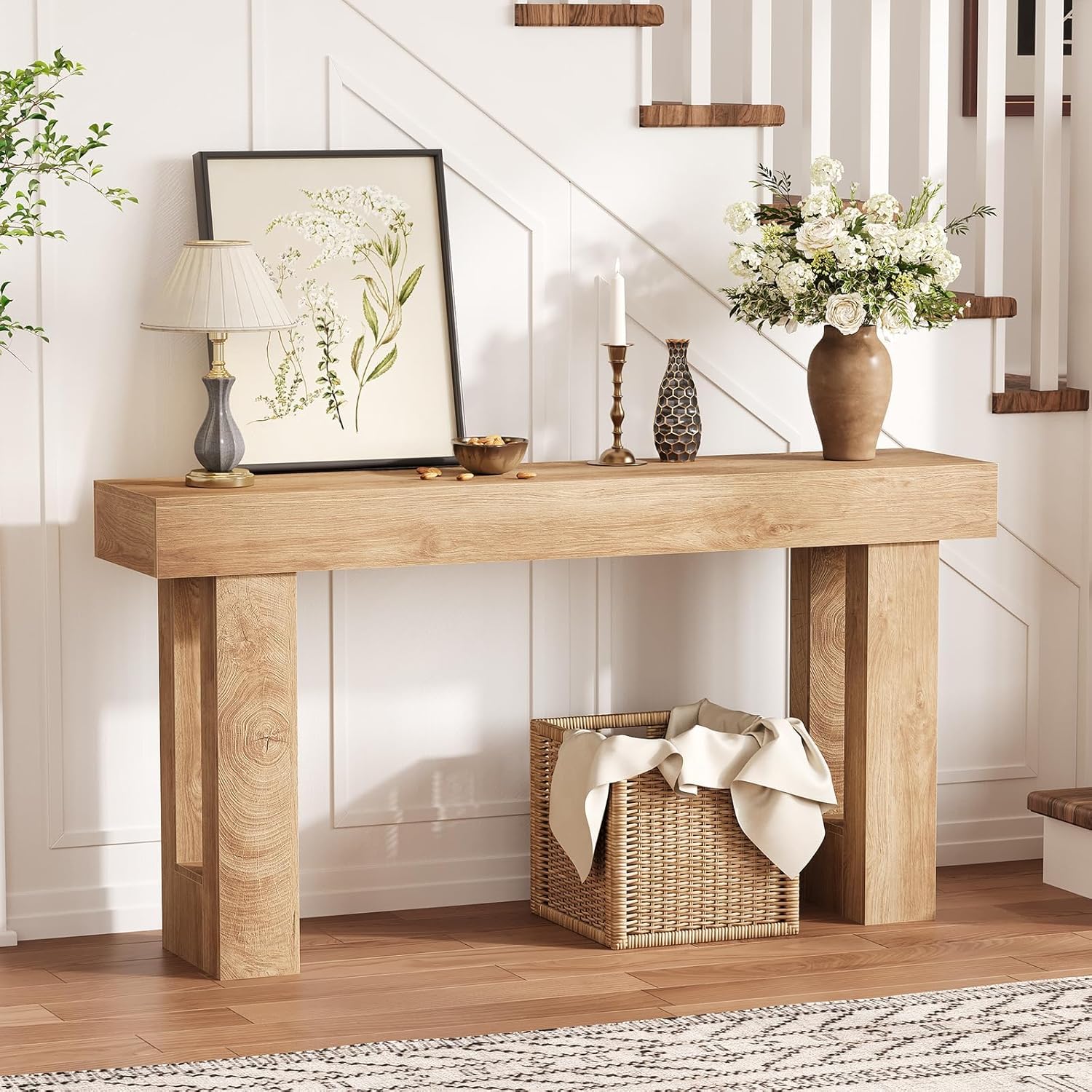 Garvee Narrow Entryway Table, 63 in Long Wooden Couch Table Behind Sofa, Farmhouse Entryway Console, Perfect for Living Room, Hallway, Bedroom, Easy Assembly, Natural Wood
