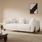 Morden Fort Modern Cloud Couch - 3 Seater Sherpa Boucle Sofa with Wood Legs, Ultra-Thick High Resilience Cushion with 3 Matching Pillows Upholstered Comfy Couch Sofa for Living Room - Off White 87''