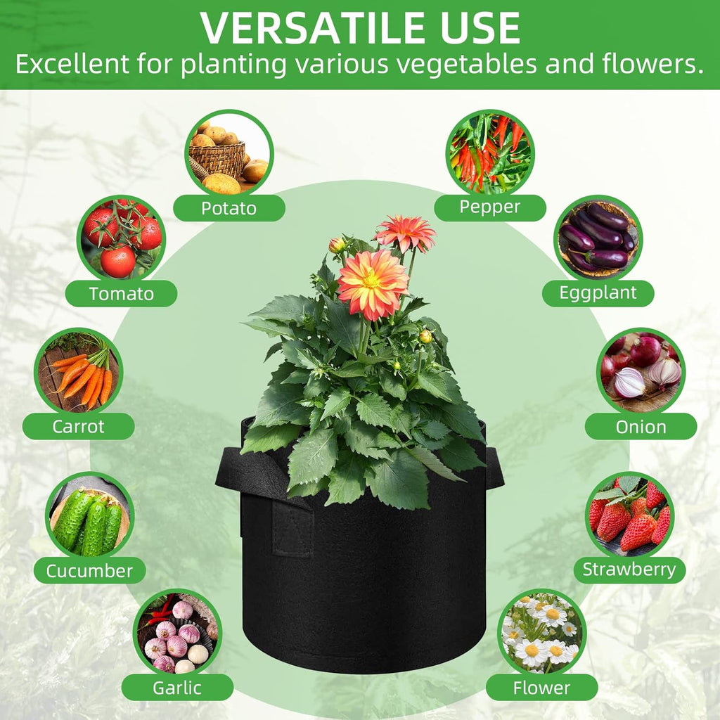 50 Pack 10 Gallon Plant Grow Bags, Breathable Felt Non-Woven Aeration Fabric Plant Grow Pots, Garden Planting Containers for Nursery Vegetable Flower Grow Bags with Handles (15.7x11.8inch)