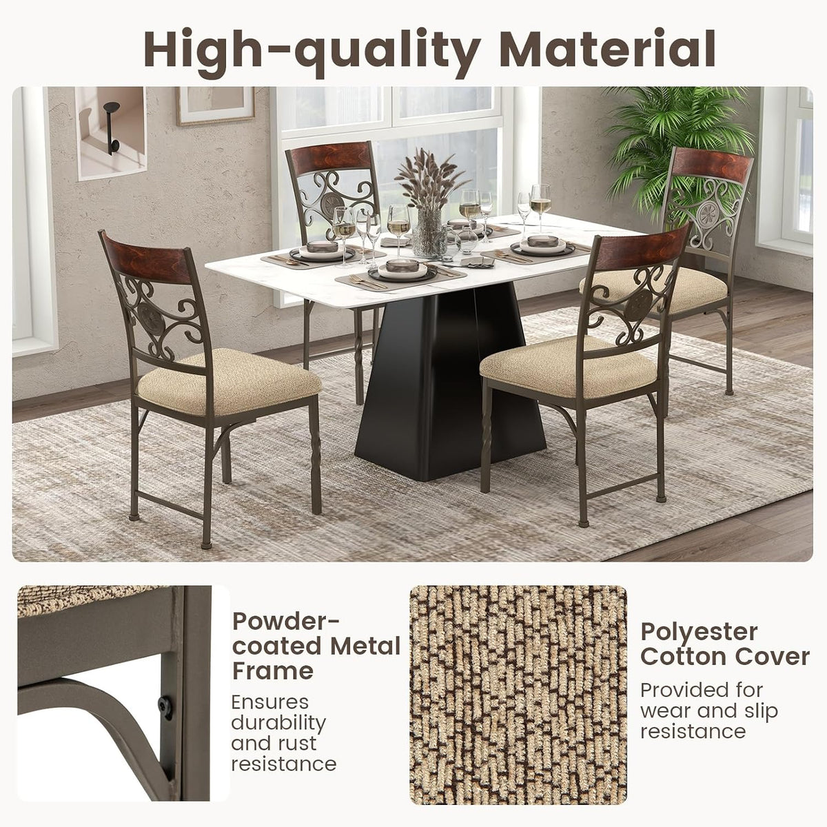 GOFLAME Dining Chairs Set of 2, Upholstered Kitchen Chairs with Padded Seat & Ergonomic Backrest, Farmhouse Armless Side Chairs with Metal Frame for Dining Room, Restaurant, Brown